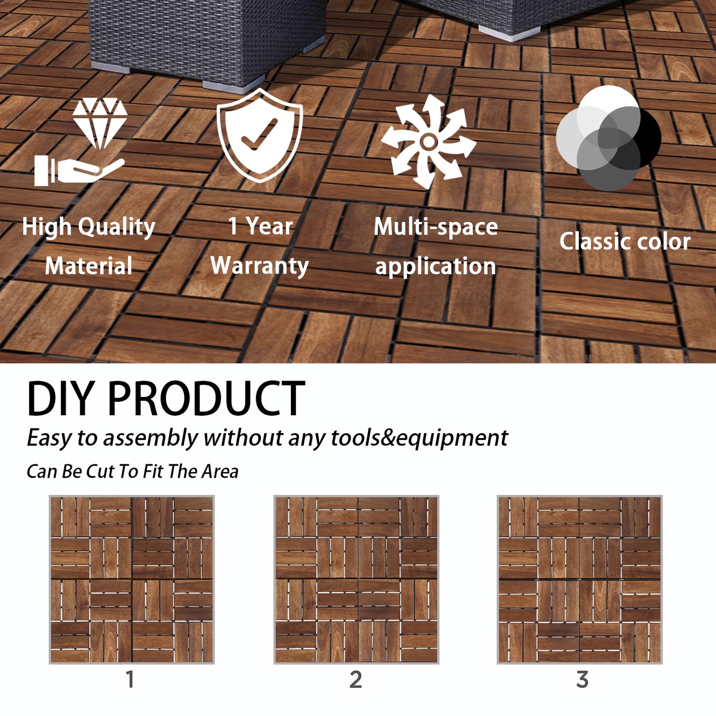 12 in. x 12 in. Outdoor Acacia Wood Flooring Interlocking Deck Tiles in Brown(10-pieces)