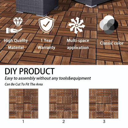 12 in. x 12 in. Outdoor Acacia Wood Flooring Interlocking Deck Tiles in Brown(10-pieces)