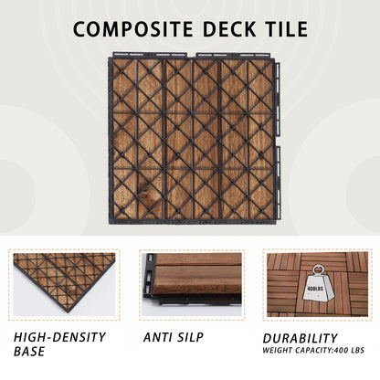 12" L x 12" W Solid Wood Interlocking Deck Tile（pack of 10)