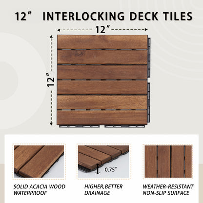 12" L x 12" W Solid Wood Interlocking Deck Tile（pack of 10)