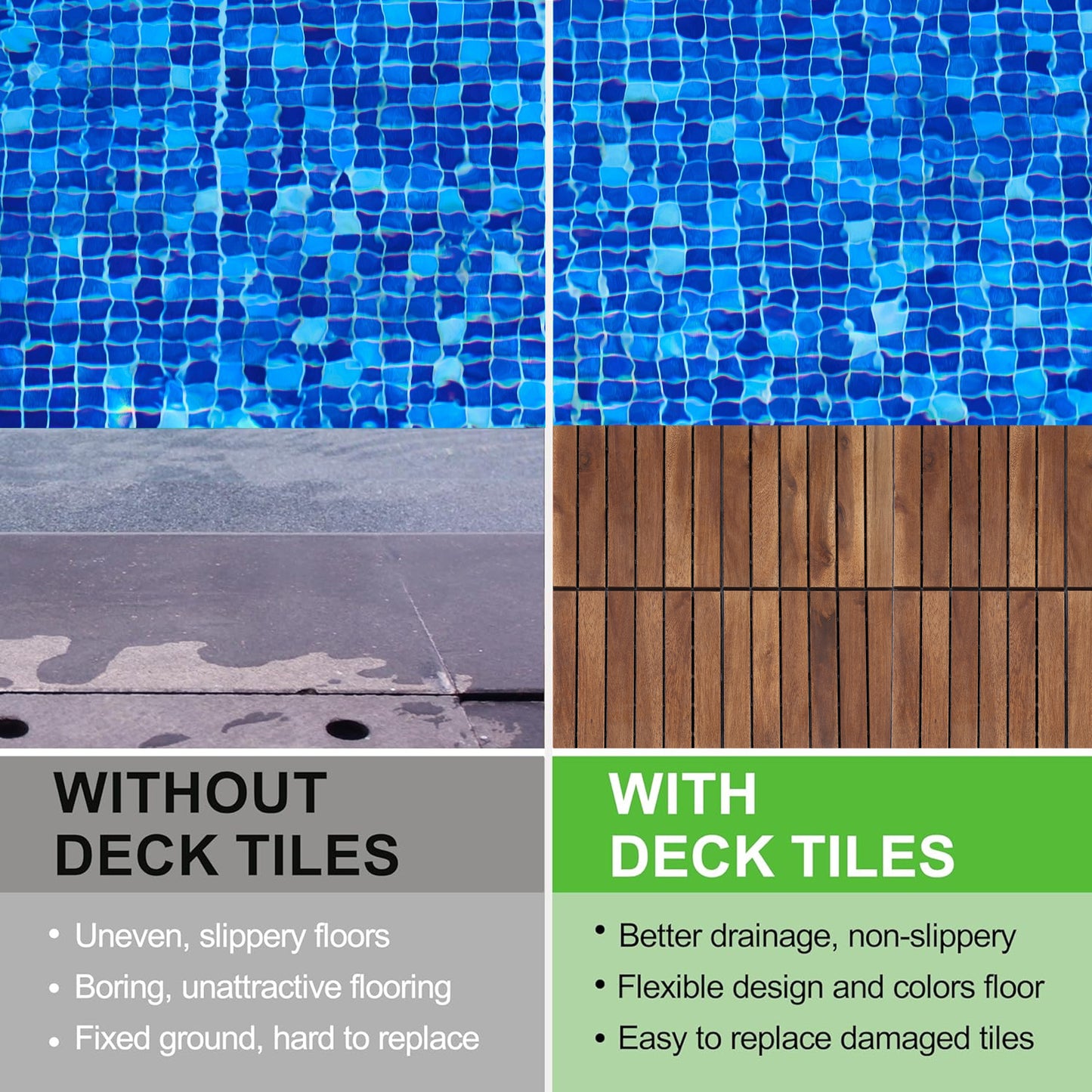 12" L x 12" W Solid Wood Interlocking Deck Tile（pack of 10)