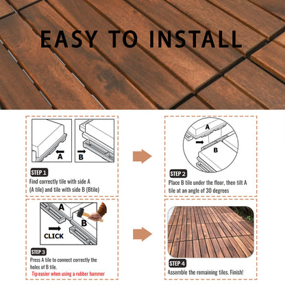 12" L x 12" W Solid Wood Interlocking Deck Tile（pack of 10)
