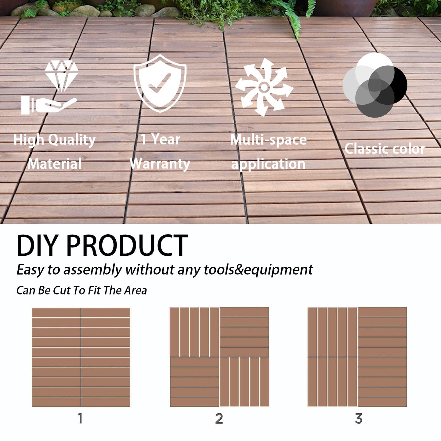 12" L x 12" W Solid Wood Interlocking Deck Tile（pack of 10)