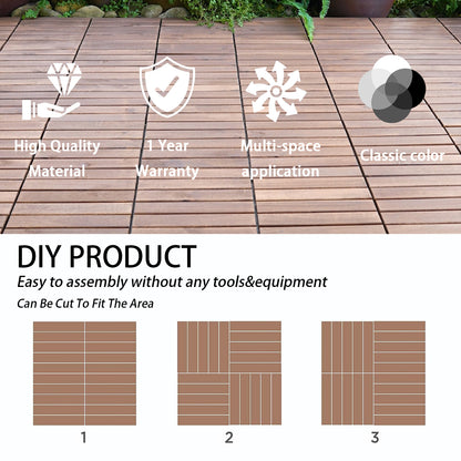 12" L x 12" W Solid Wood Interlocking Deck Tile（pack of 10)