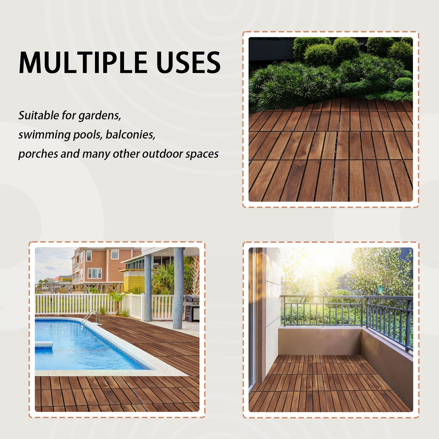 12" L x 12" W Solid Wood Interlocking Deck Tile（pack of 10)