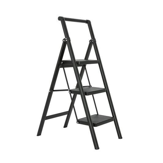 3 Aluminum Step Ladder, 3 Step Stool Folding Step Stool with Handrails, Sturdy Step Stool for Adult, Gorilla Ladders 500LBS Capacity Sturdy& Portable Ladder for Home Kitchen Library Office