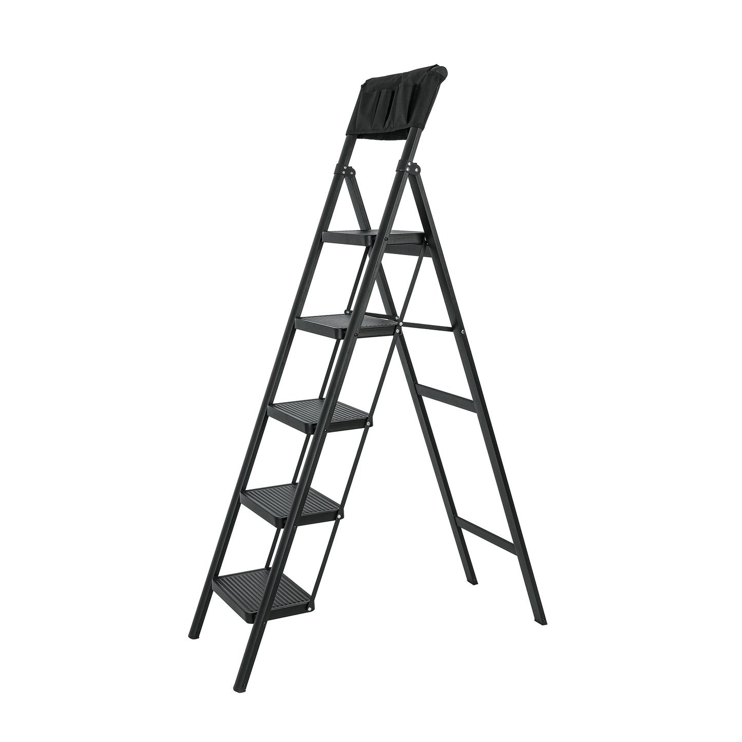 5 Step Ladder Steel Folding Step Stool Ladder with Tool Bag,330 lbs. Load Capacity