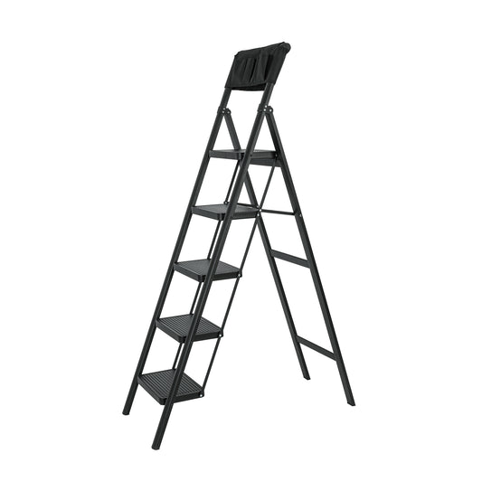 5 Step Ladder Steel Folding Step Stool Ladder with Tool Bag,330 lbs. Load Capacity