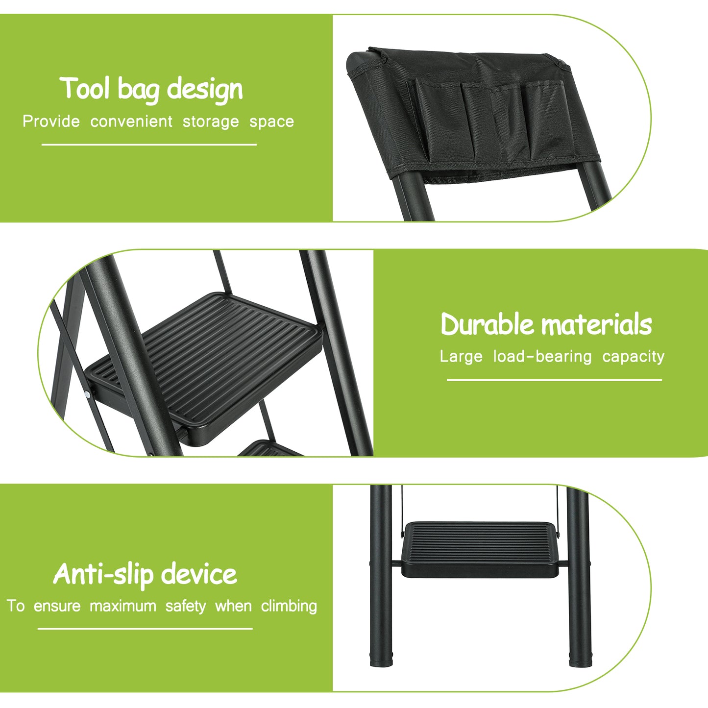 5 Step Ladder Steel Folding Step Stool Ladder with Tool Bag,330 lbs. Load Capacity