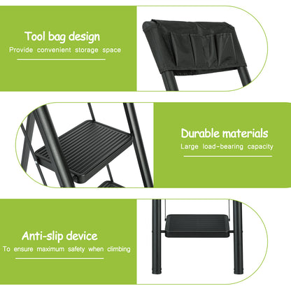 5 Step Ladder Steel Folding Step Stool Ladder with Tool Bag,330 lbs. Load Capacity