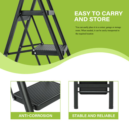 5 Step Ladder Steel Folding Step Stool Ladder with Tool Bag,330 lbs. Load Capacity