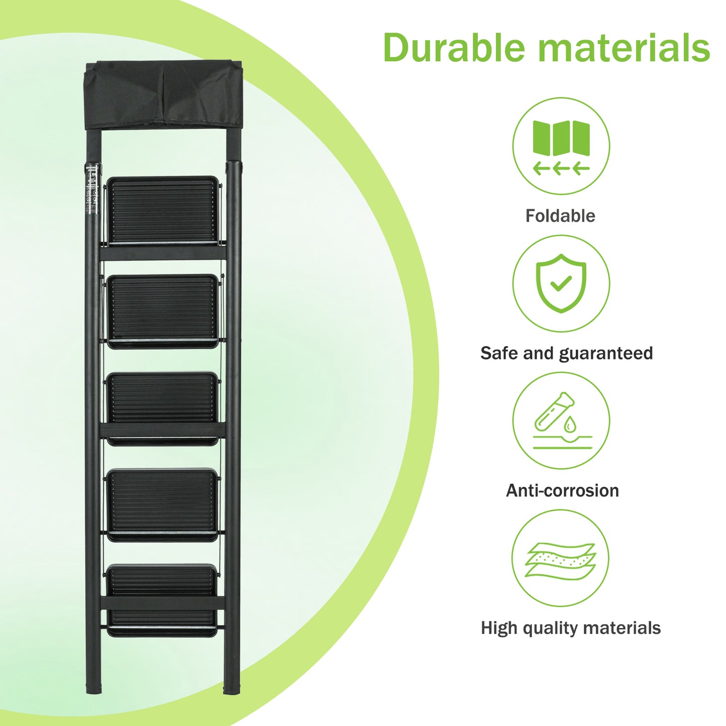 5 Step Ladder Steel Folding Step Stool Ladder with Tool Bag,330 lbs. Load Capacity