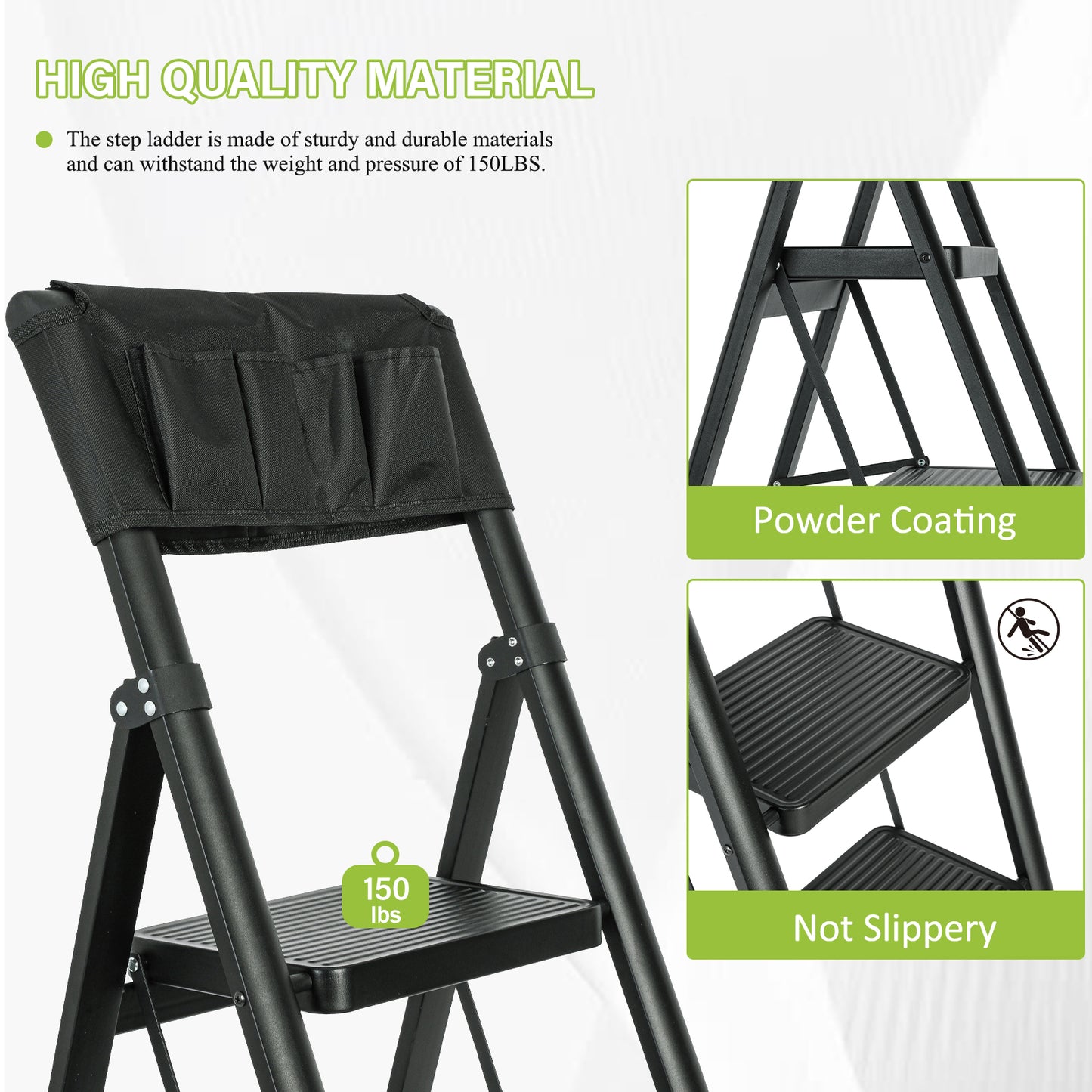 5 Step Ladder Steel Folding Step Stool Ladder with Tool Bag,330 lbs. Load Capacity