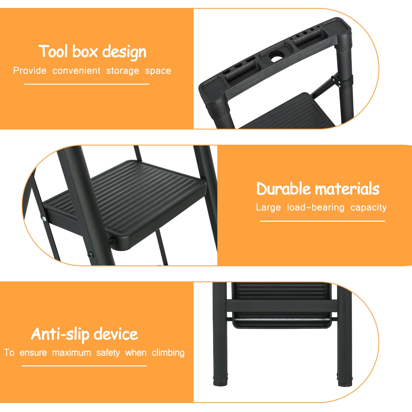 5 Step Ladder Steel Folding Step Stool Ladder with Tool Box,330 lbs. Load Capacity