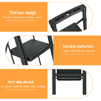5 Step Ladder Steel Folding Step Stool Ladder with Tool Box,330 lbs. Load Capacity