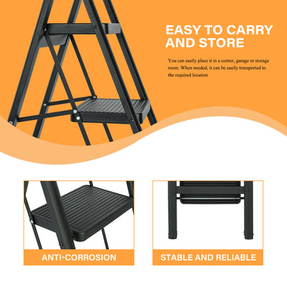 5 Step Ladder Steel Folding Step Stool Ladder with Tool Box,330 lbs. Load Capacity