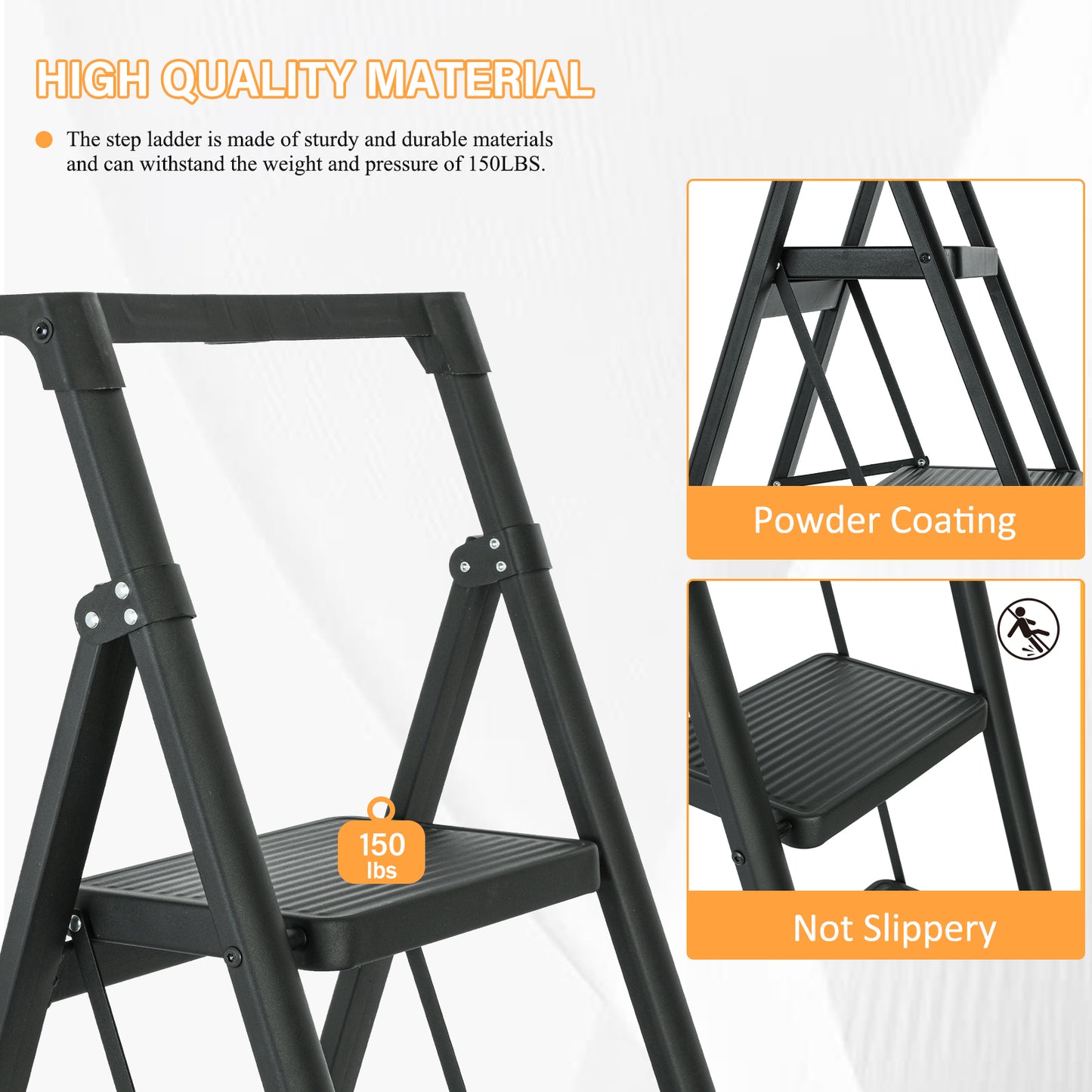 5 Step Ladder Steel Folding Step Stool Ladder with Tool Box,330 lbs. Load Capacity