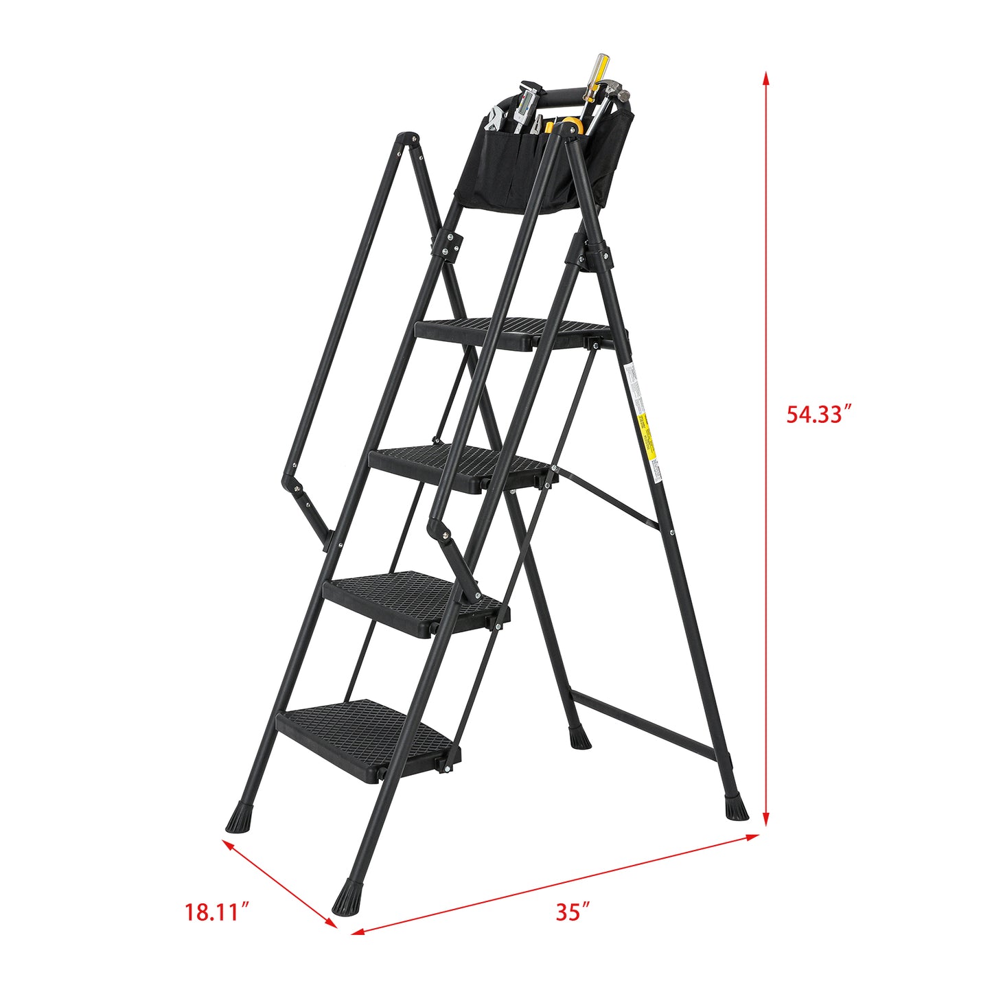 4-Step Foldable Light Weight Wide Anti Slip Pedal and Safety Handle, Sturdy Multi-Purpose Step Ladder with tool bag