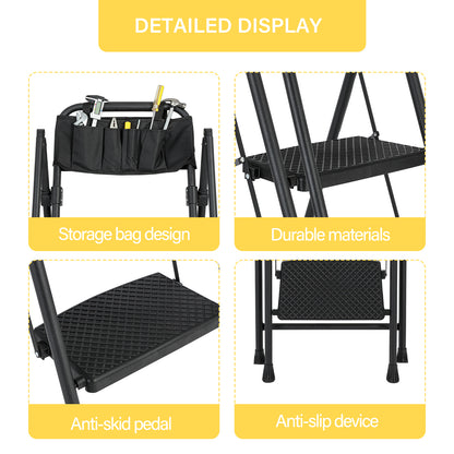 4-Step Foldable Light Weight Wide Anti Slip Pedal and Safety Handle, Sturdy Multi-Purpose Step Ladder with tool bag