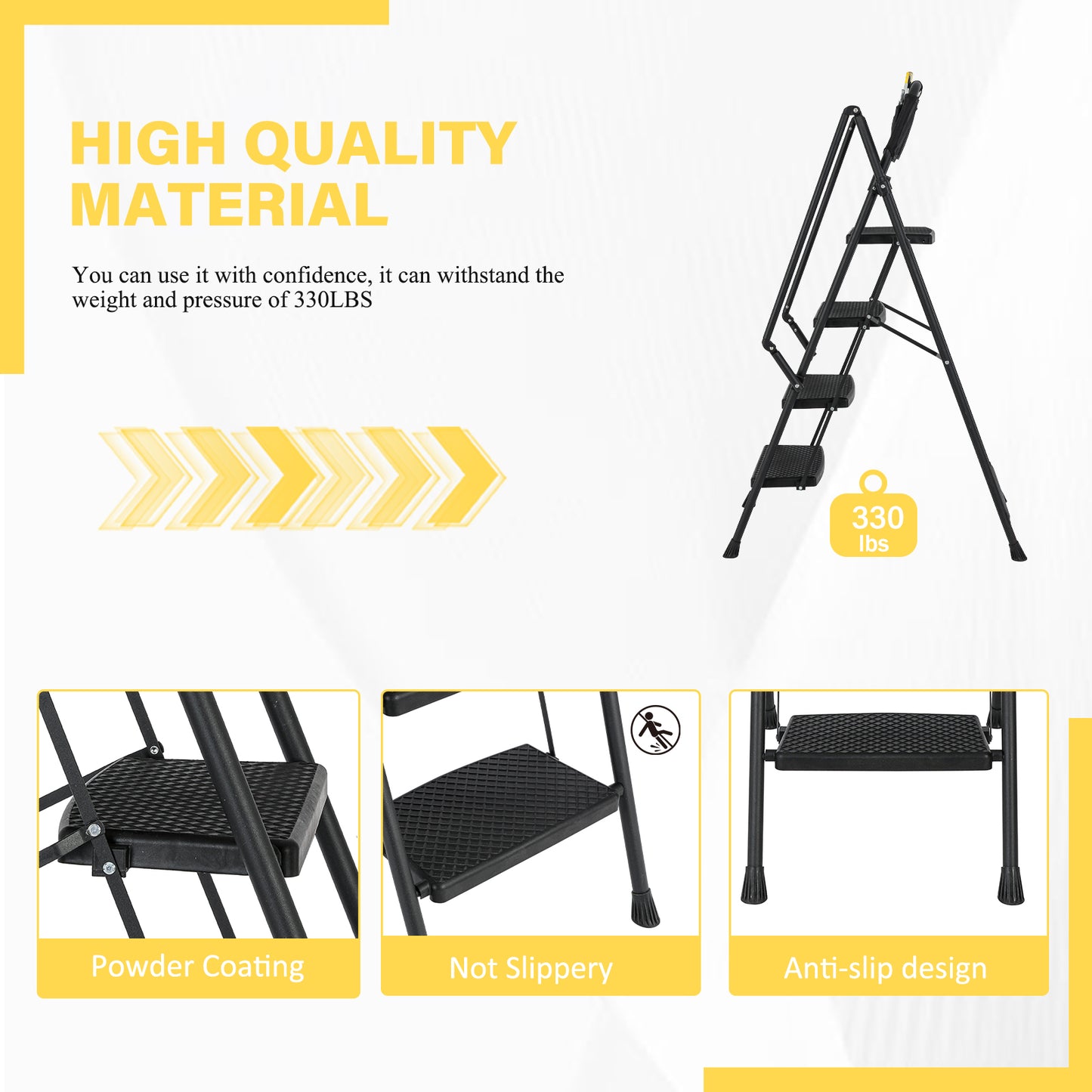 4-Step Foldable Light Weight Wide Anti Slip Pedal and Safety Handle, Sturdy Multi-Purpose Step Ladder with tool bag