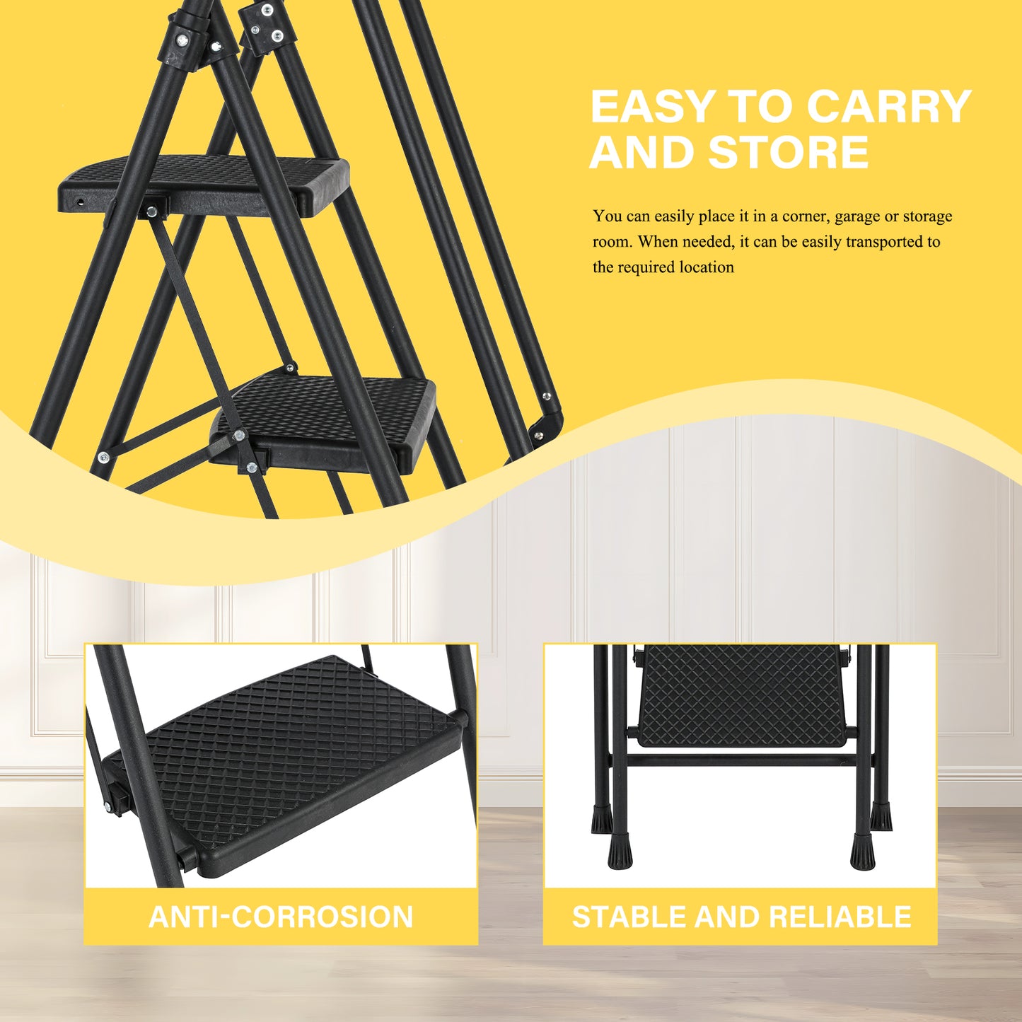 4-Step Foldable Light Weight Wide Anti Slip Pedal and Safety Handle, Sturdy Multi-Purpose Step Ladder with tool bag