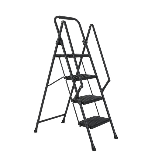 4-Step Steel Folding Step Stool Ladder with Wide Anti Slip Pedal and Safety Handle, Black