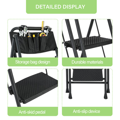 5-Step Foldable Light Weight Wide Anti Slip Pedal and Safety Handle, Sturdy Multi-Purpose Step Ladder with tool bag
