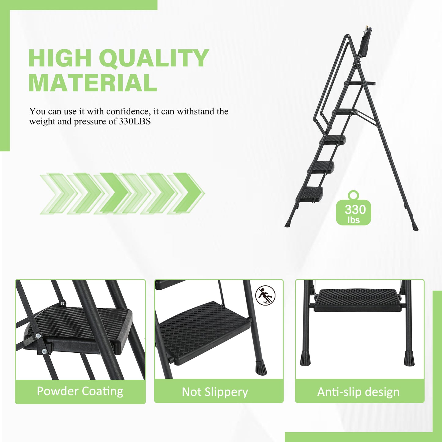 5-Step Foldable Light Weight Wide Anti Slip Pedal and Safety Handle, Sturdy Multi-Purpose Step Ladder with tool bag