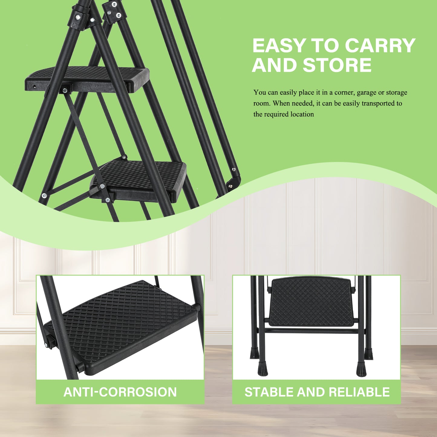 5-Step Foldable Light Weight Wide Anti Slip Pedal and Safety Handle, Sturdy Multi-Purpose Step Ladder with tool bag