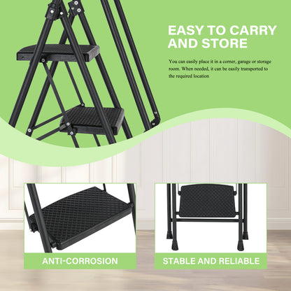 5-Step Foldable Light Weight Wide Anti Slip Pedal and Safety Handle, Sturdy Multi-Purpose Step Ladder with tool bag