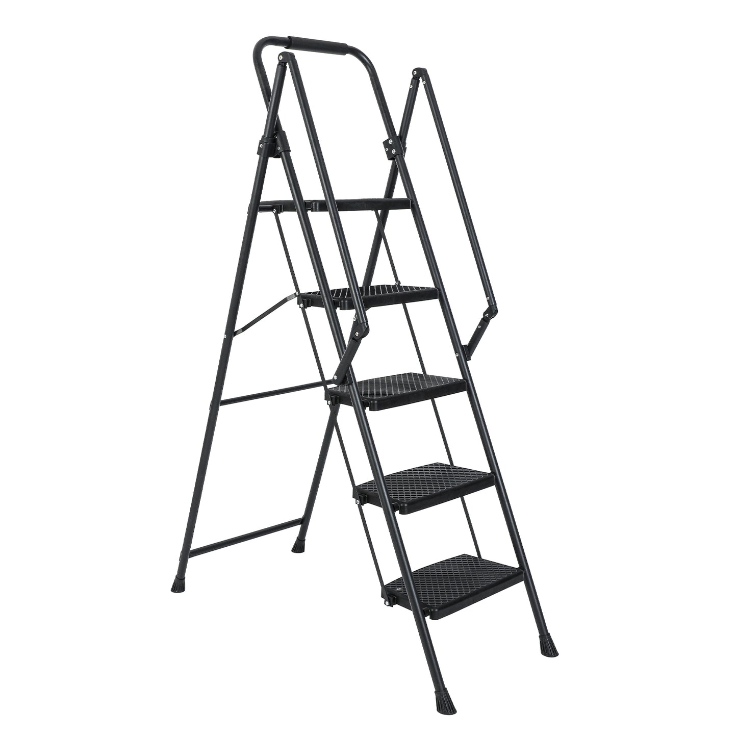 5-Step Steel Folding Step Stool Ladder with Wide Anti Slip Pedal and Safety Handle, Black