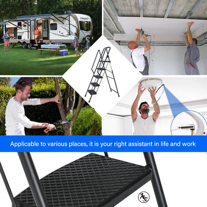 5-Step Steel Folding Step Stool Ladder with Wide Anti Slip Pedal and Safety Handle, Black