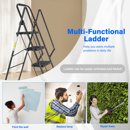 5-Step Steel Folding Step Stool Ladder with Wide Anti Slip Pedal and Safety Handle, Black