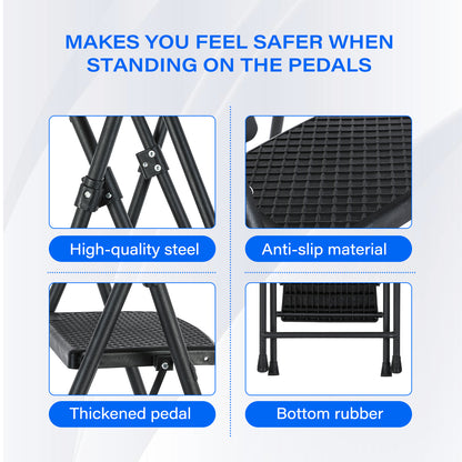 5-Step Steel Folding Step Stool Ladder with Wide Anti Slip Pedal and Safety Handle, Black