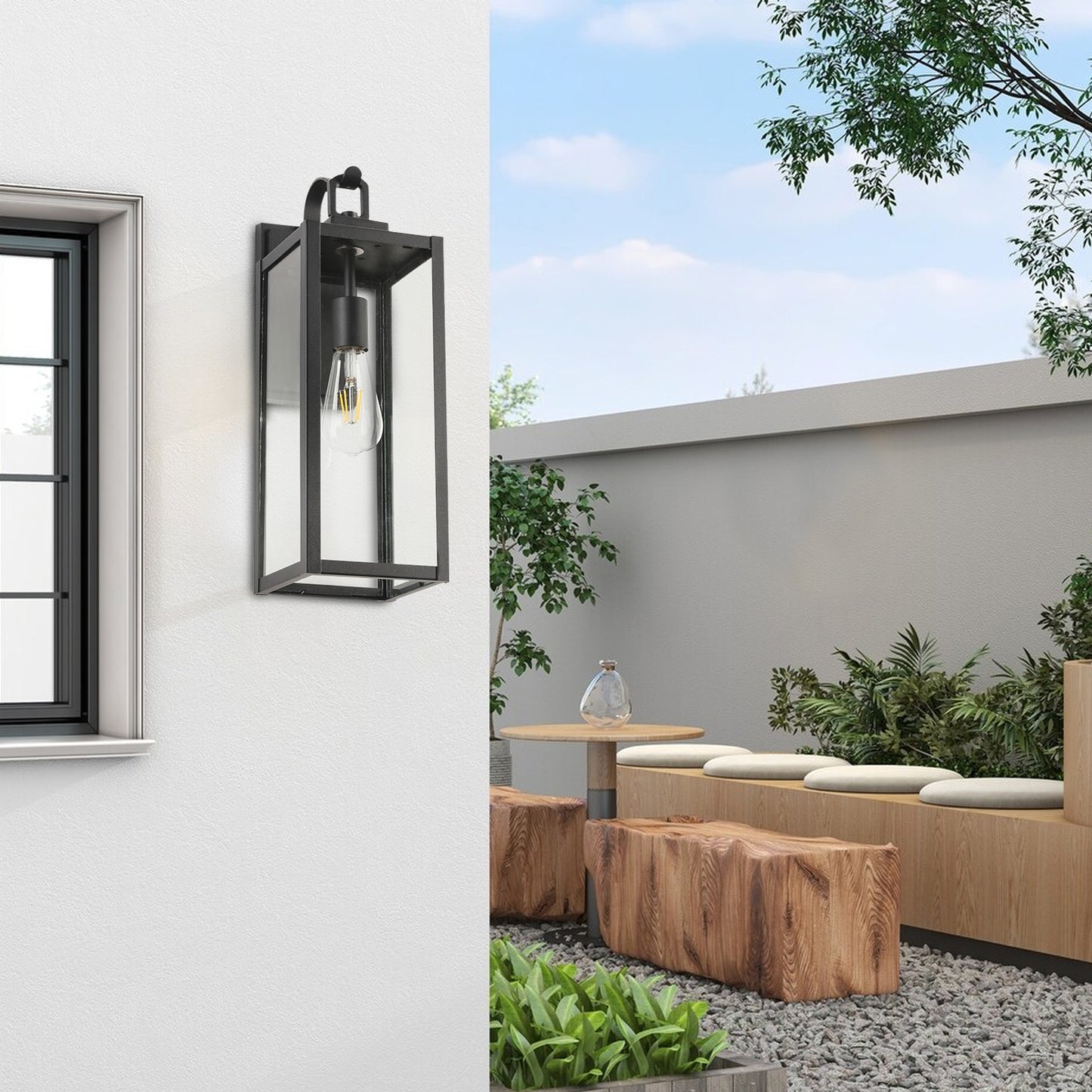 1-Light Matte Black Aluminum not Motion Sensing Outdoor Hardwired Wall Sconce with No Bulb Included