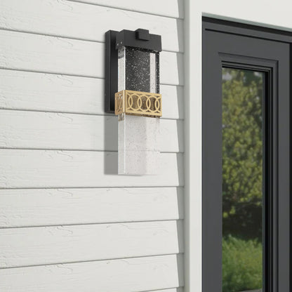 1-Light Black and Gold not Motion Sensing LED Outdoor Hardwired Wall Lantern Sconce with No Bulbs Included