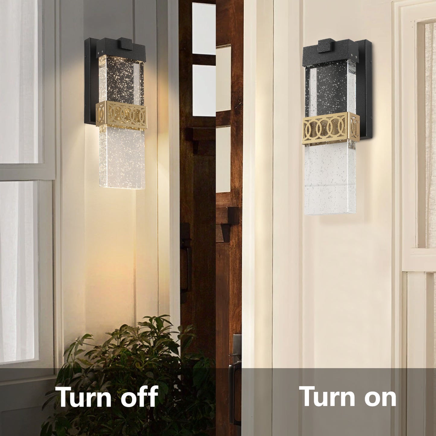 1-Light Black and Gold not Motion Sensing LED Outdoor Hardwired Wall Lantern Sconce with No Bulbs Included