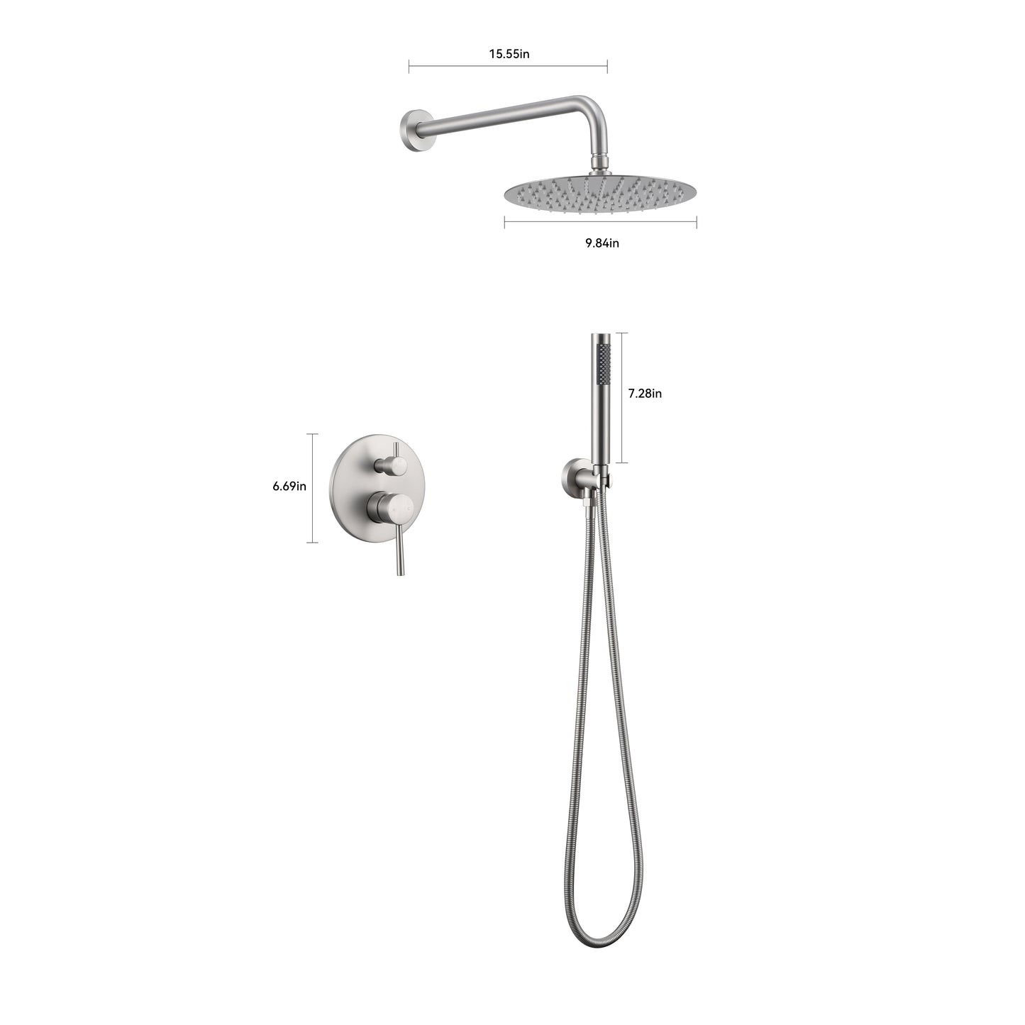 Double Handle 1-Spray Round Shower Faucet 2 GPM with 10 in. Rain Shower Head and Handheld in Brushed Nickel