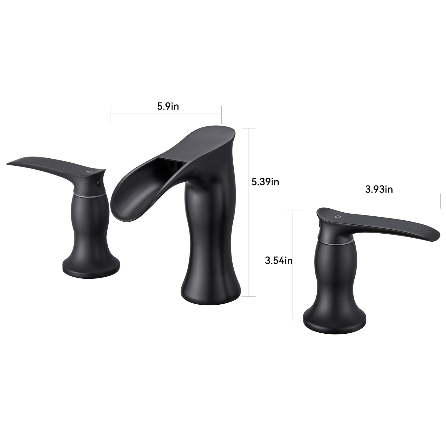 8 in. Widespread Waterfall 2-Handles 3-Holes Bathroom Faucet Lavatory Vanity Sink Faucet in Matte Black