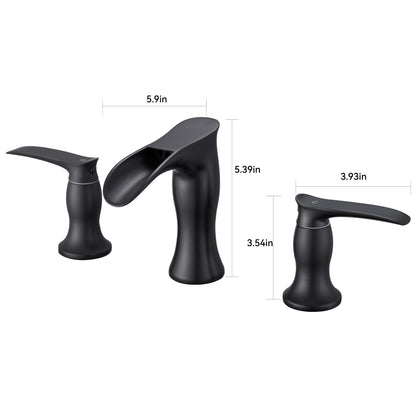 8 in. Widespread Waterfall 2-Handles 3-Holes Bathroom Faucet Lavatory Vanity Sink Faucet in Matte Black