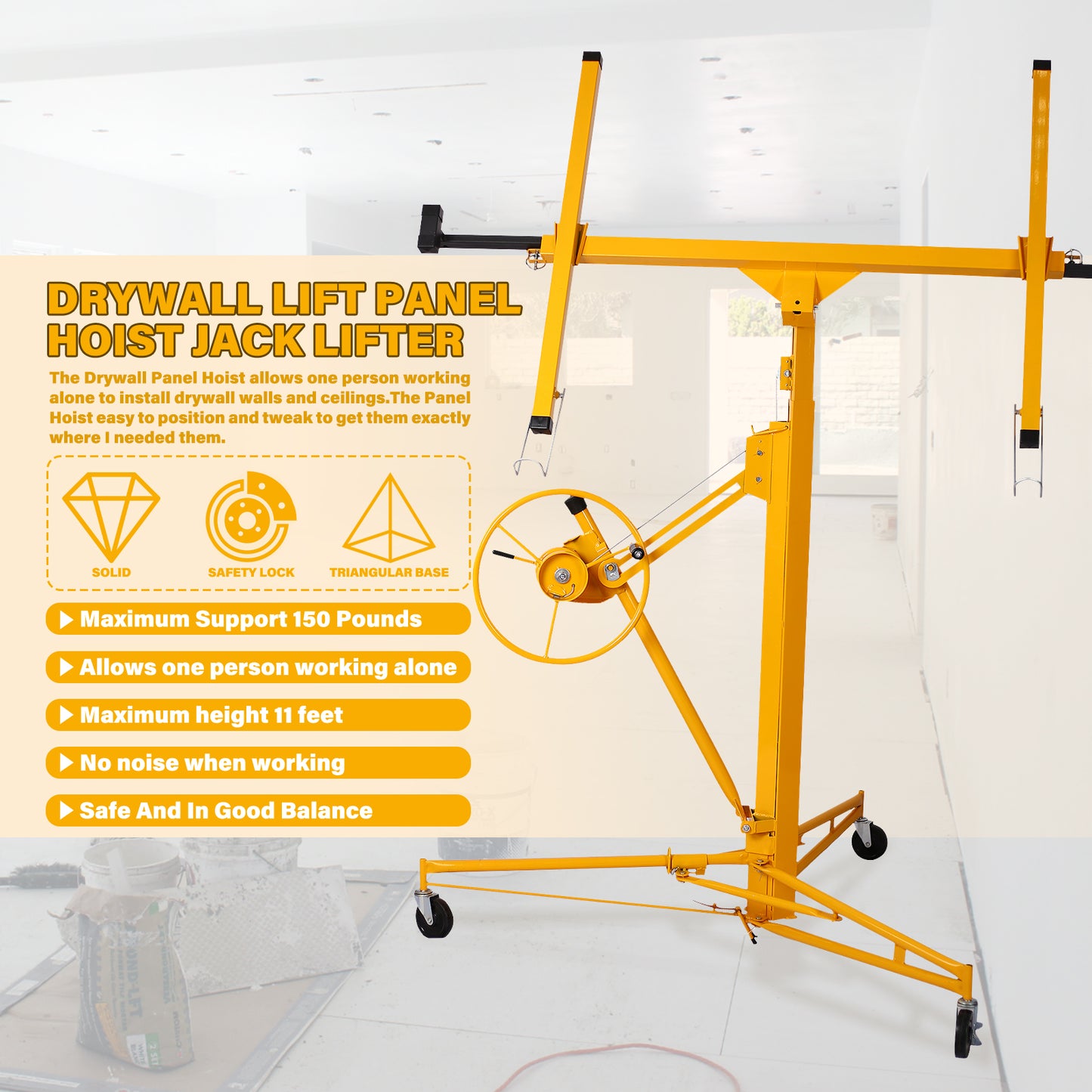 11 ft. Drywall Panel Hoist Jack Lifter Drywall Lift Panel Lift in Yellow