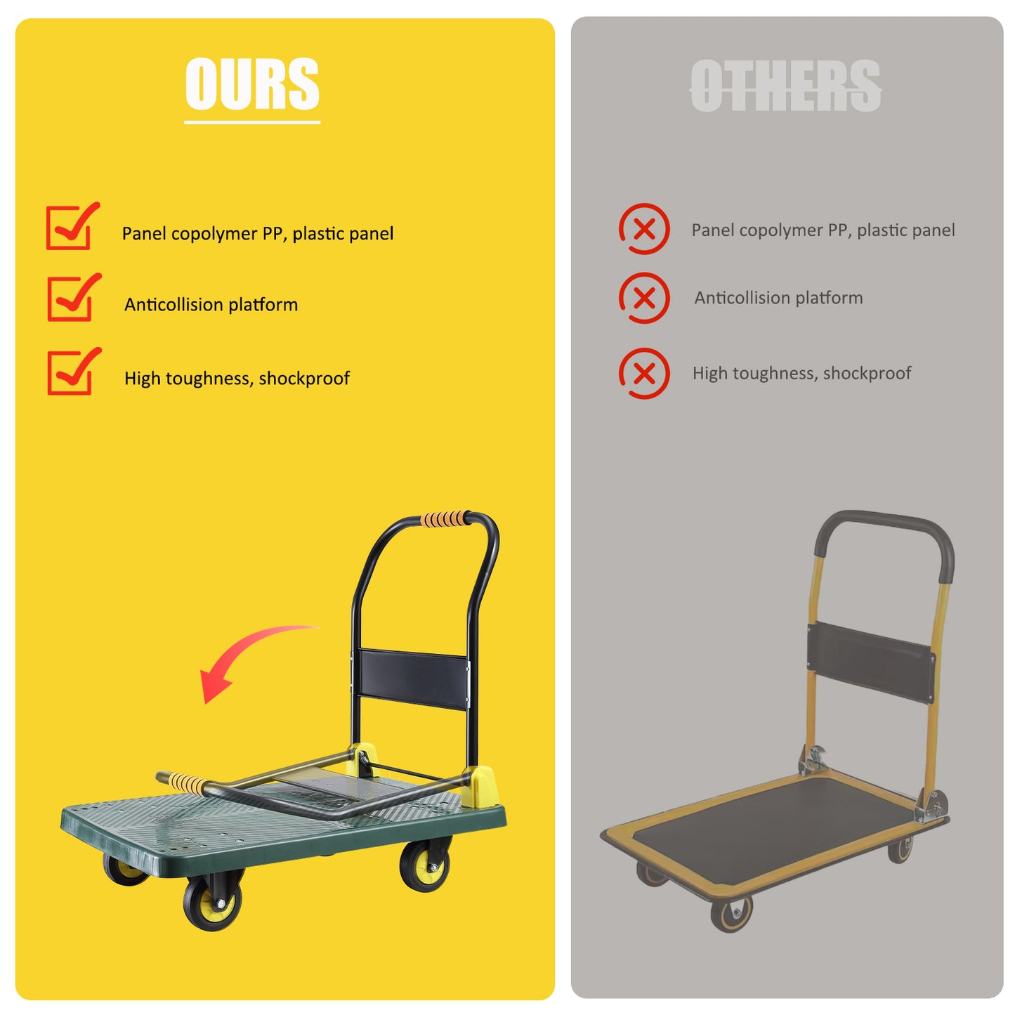 Foldable Push Hand Cart, Platform Truck with 880 lbs. Weight Capacity, Green