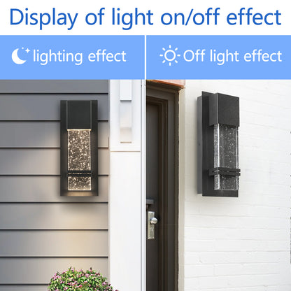 Textured Black Clear Seedy Crystal not Motion Sensing Outdoor Hardwired Wall Lantern Sconce with LED