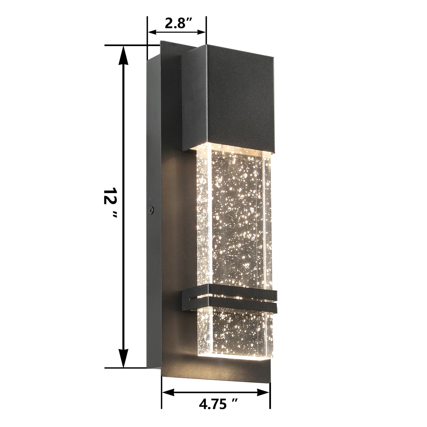 Textured Black Clear Seedy Crystal not Motion Sensing Outdoor Hardwired Wall Lantern Sconce with LED