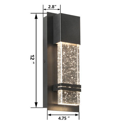 Textured Black Clear Seedy Crystal not Motion Sensing Outdoor Hardwired Wall Lantern Sconce with LED