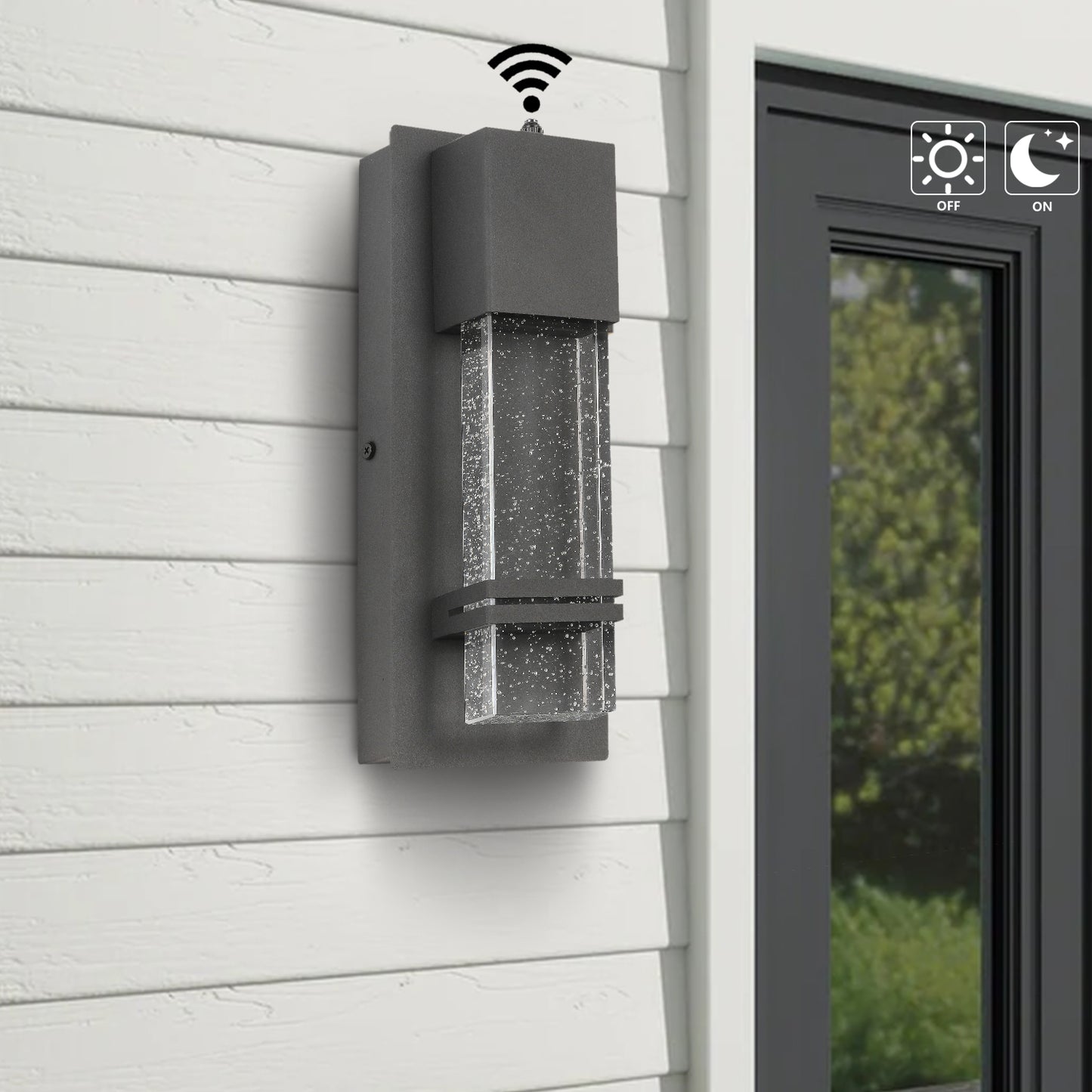 1-Light Textured Black not Motion Sensing Dusk to DaWn Outdoor HardWired Wall Lantern Sconce With LED