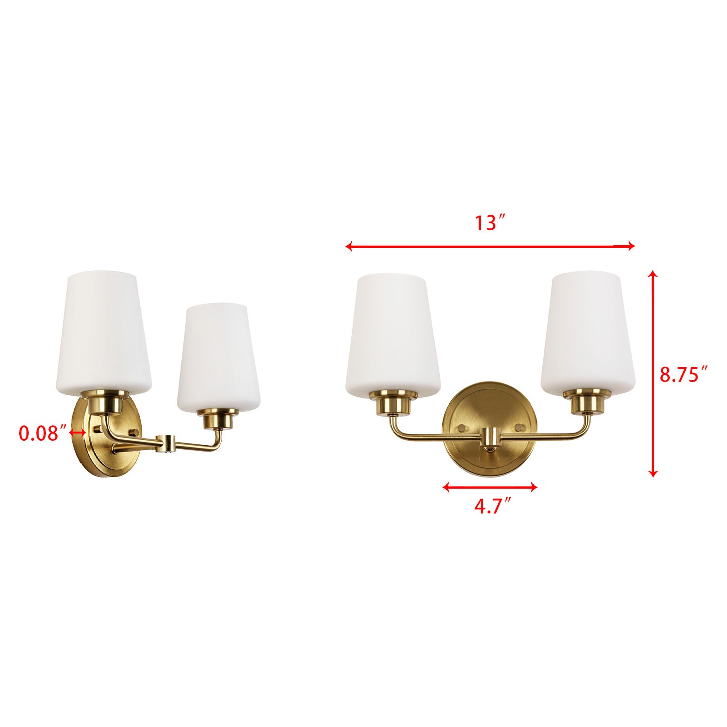 2-Light White Plus Gold Bathroom Vanity Light with Shade