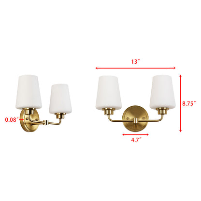 2-Light White Plus Gold Bathroom Vanity Light with Shade