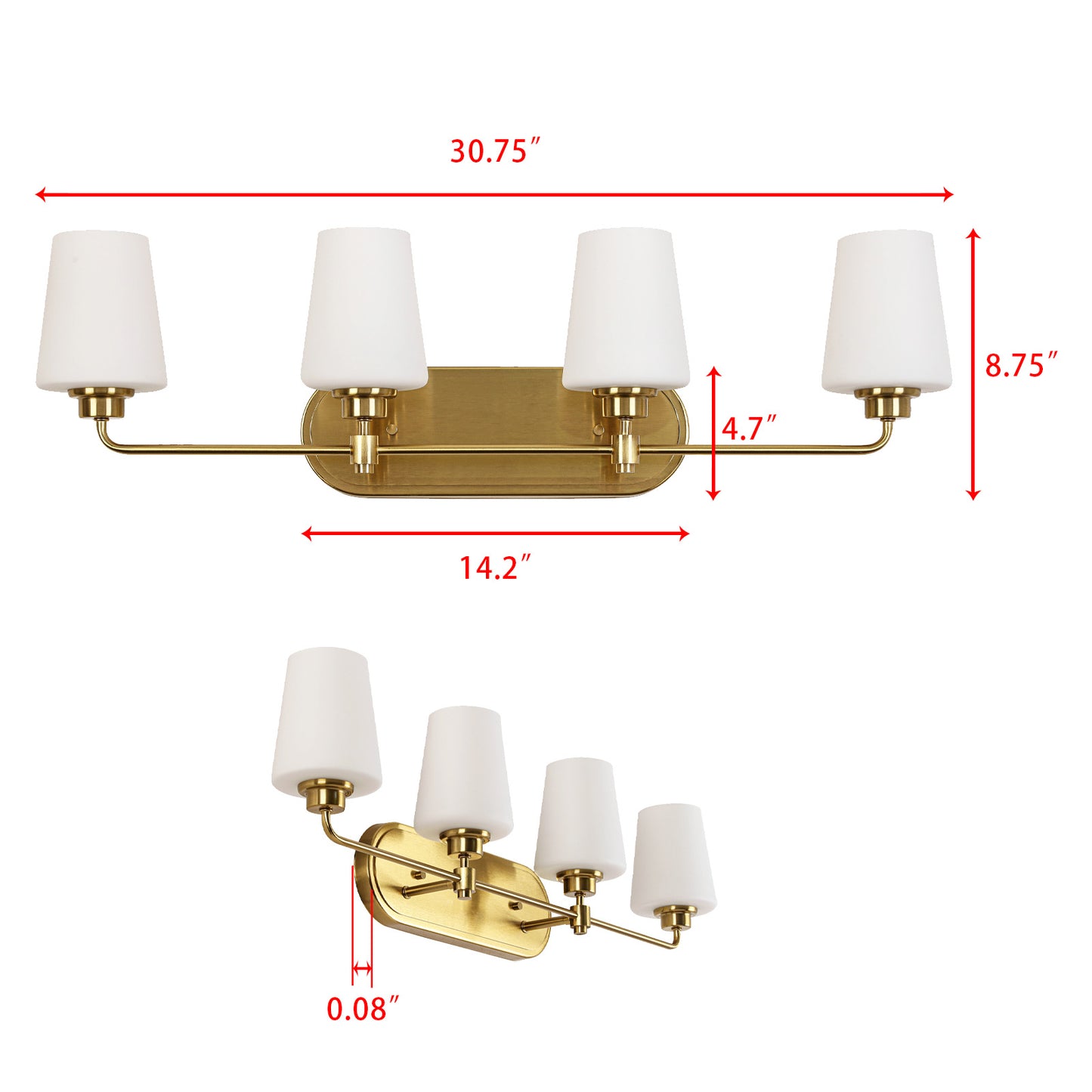 4-Light White Plus Gold Bathroom Vanity Light with Shade