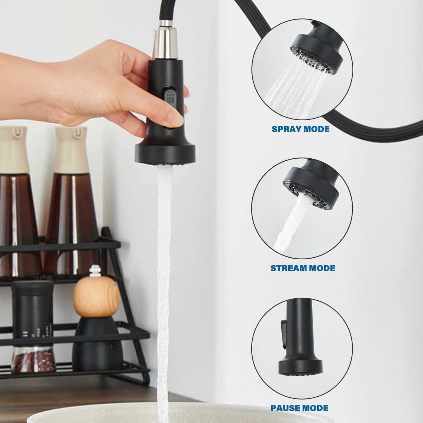 Single Handle Pull-Down Sprayer Kitchen Faucet in Matte Black
